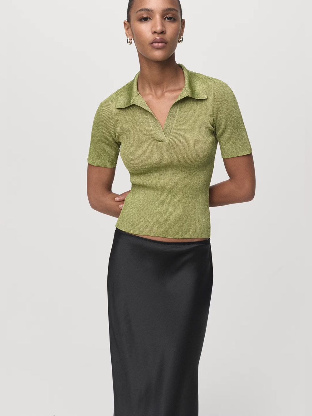 Mango Green lurex polo neck sweater NWT